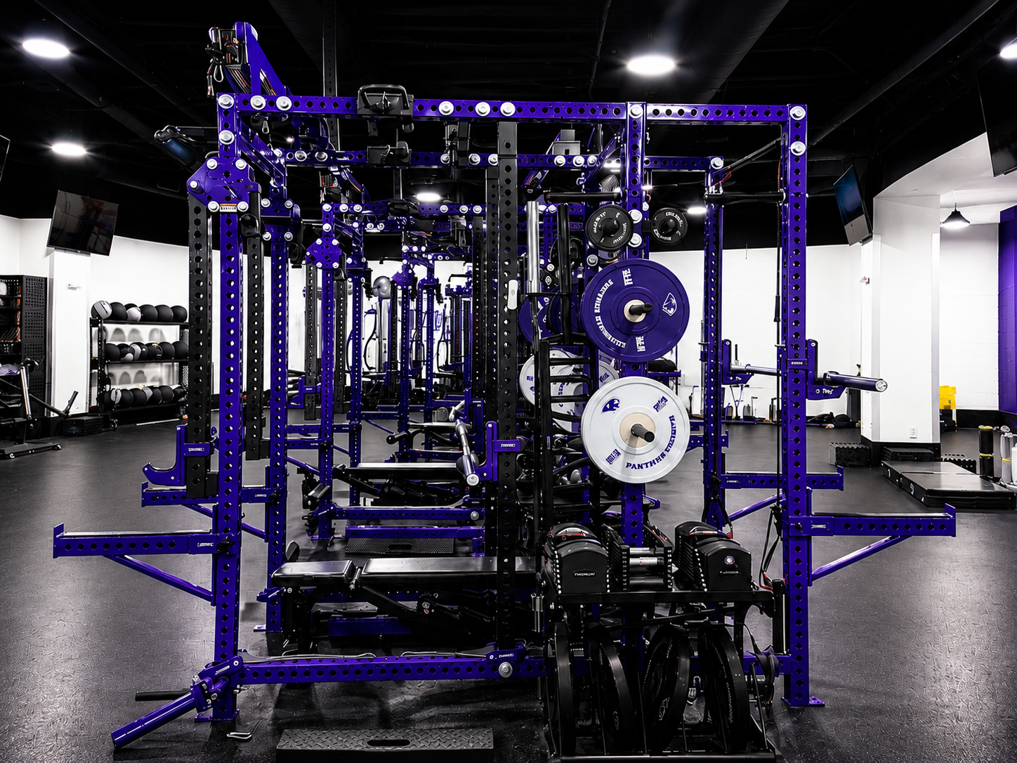 HPU Panthers weight room — purple power racks